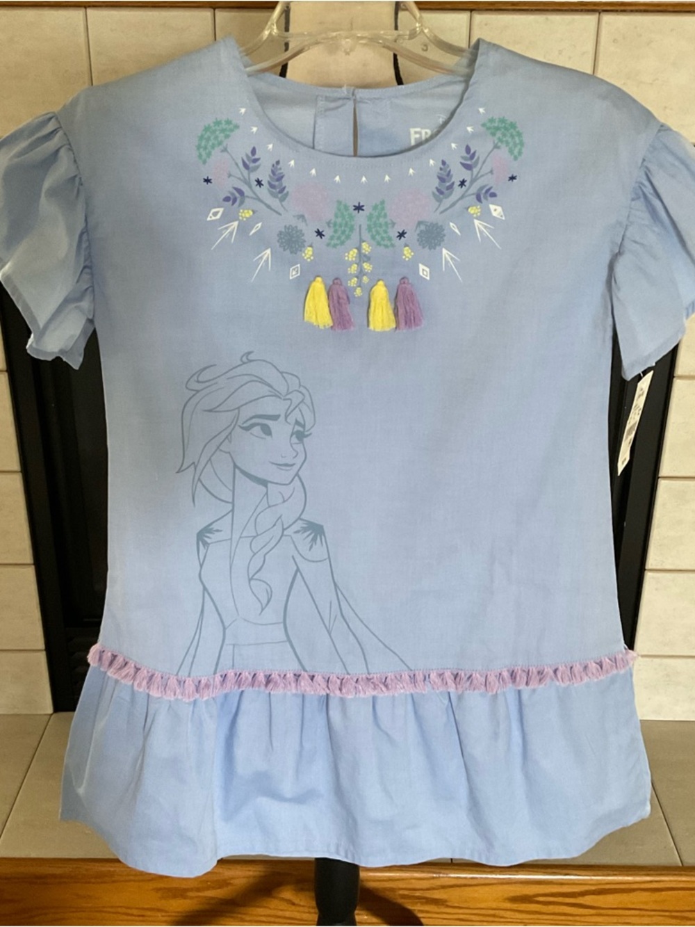 NWT Disney Frozen Elsa Girl’s Embroidered Detail, Tassel Accents,  Dress, Size L